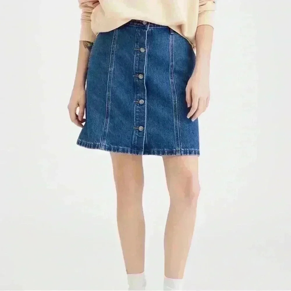 dockers denim button front mini skirt size 28